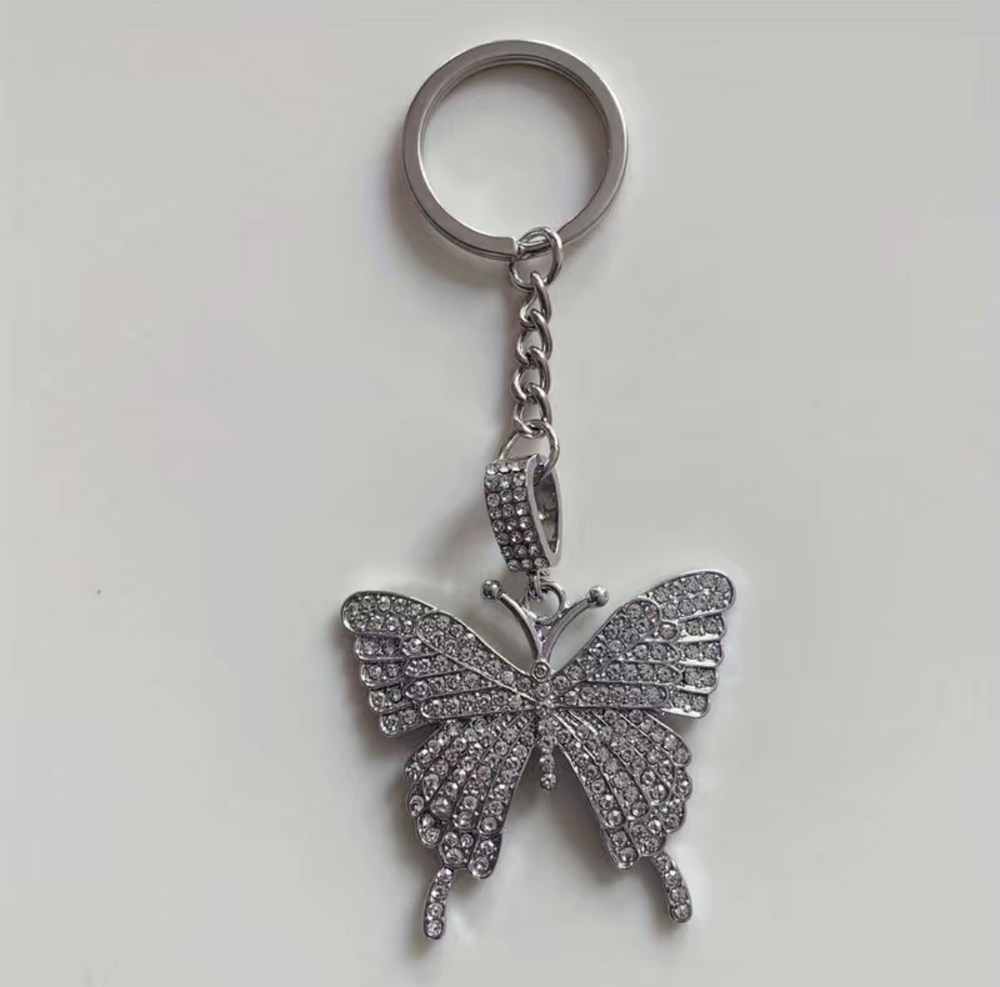 3/$25 Rhinestone Butterfly Stainless Steel Keychain NEW